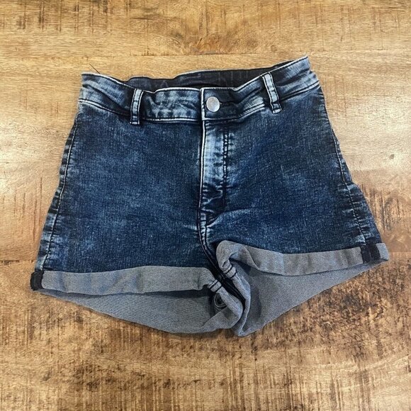 Divided by H&M Stretch Dark Wash Distressed  Denim Shorts Size 4 Cuffed Stretch - Picture 2 of 9